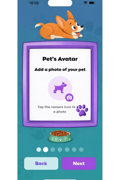 Schermata analisi emozioni Wuffo che mostra un pappagallo verde con risultato Content al 74%